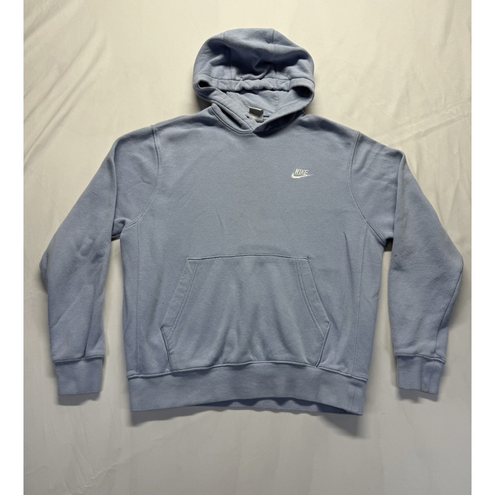 Nike Hoodie Sweatshirt M Light Blue Pullover Fleece‎ Logo Embroidered Swoosh